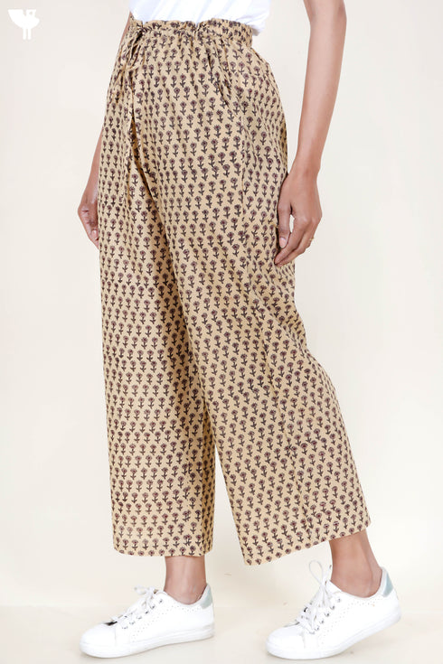 Cambric Cotton Palazzo Pants In Block Print