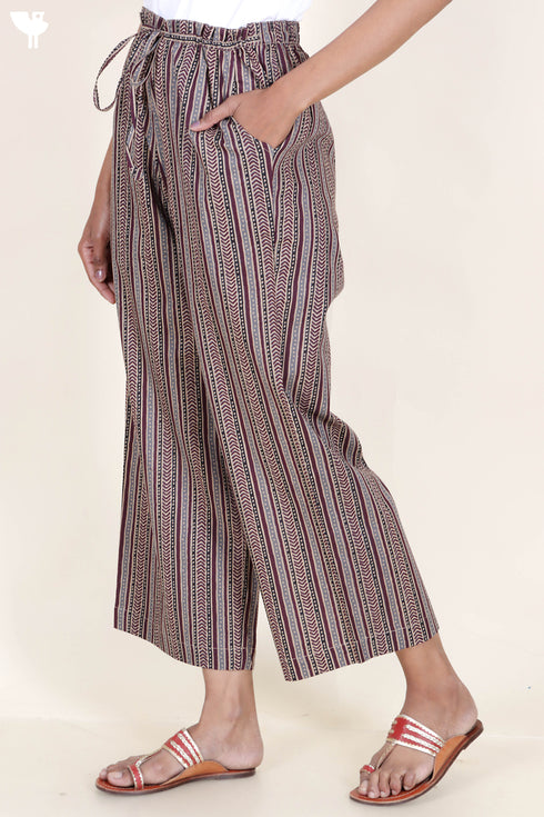 Cambric Cotton Palazzo Pants In Block Print