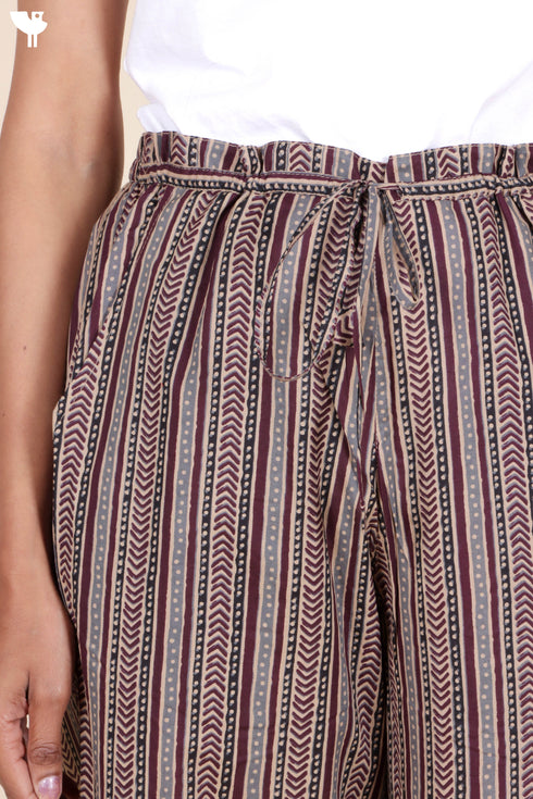 Cambric Cotton Palazzo Pants In Block Print
