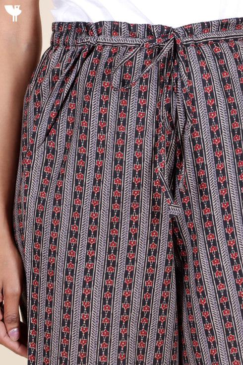 Cambric Cotton Palazzo Pants In Block Print