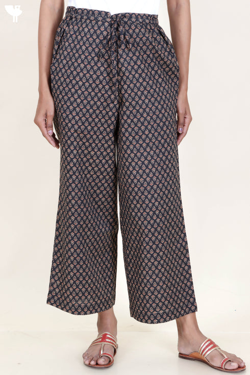 Cambric Cotton Palazzo Pants In Block Print