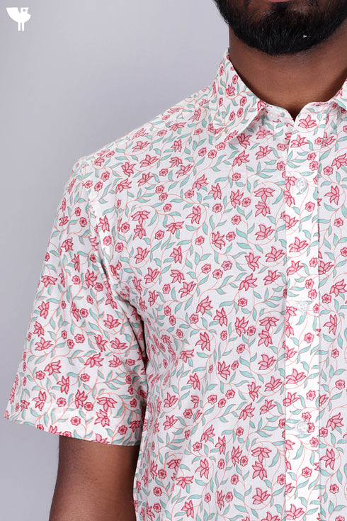 Slim Fit Cambric Cotton Men’s Half Sleeved Shirt In Floral Print