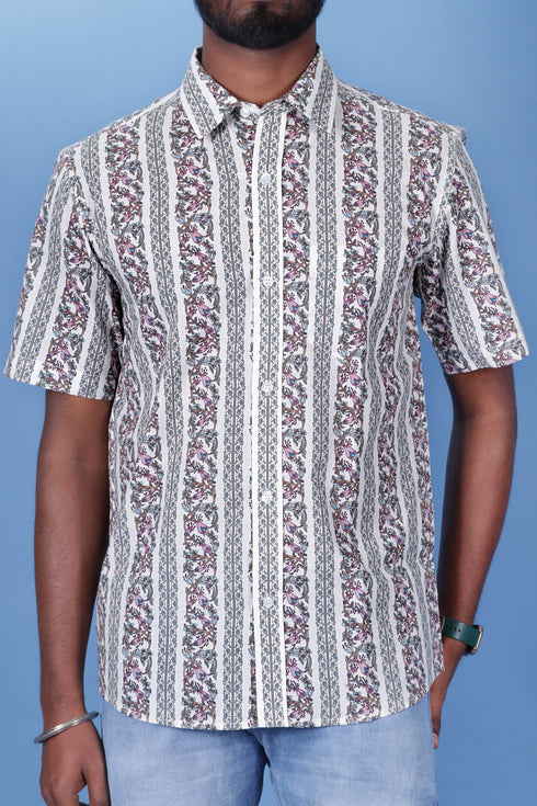 Slim Fit Cambric Cotton Men’s Half Sleeved Shirt In Floral Print