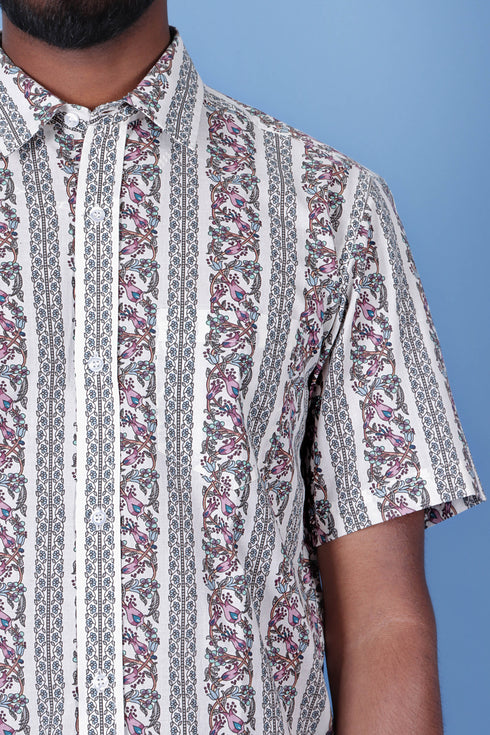 Slim Fit Cambric Cotton Men’s Half Sleeved Shirt In Floral Print