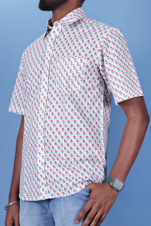 Slim Fit Cambric Cotton Men’s Half Sleeved Shirt In Floral Print