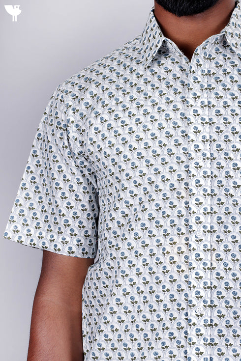 Slim Fit Cambric Cotton Men’s Half Sleeved Shirt In Floral Print