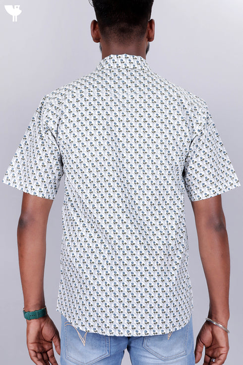 Slim Fit Cambric Cotton Men’s Half Sleeved Shirt In Floral Print