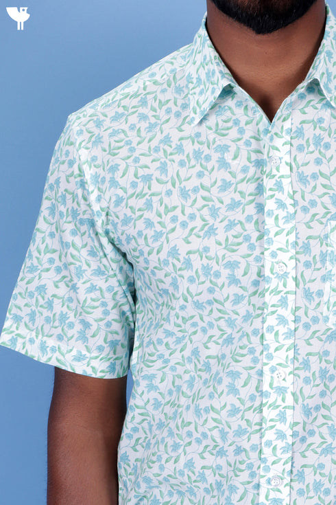 Slim Fit Cambric Cotton Men’s Half Sleeved Shirt In Floral Print