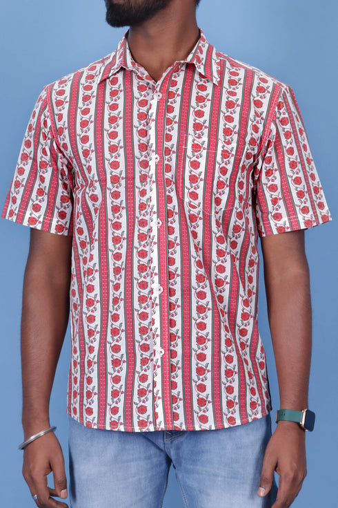 Slim Fit Cambric Cotton Men’s Half Sleeved Shirt In Floral Print