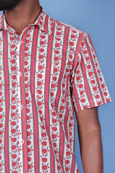 Slim Fit Cambric Cotton Men’s Half Sleeved Shirt In Floral Print