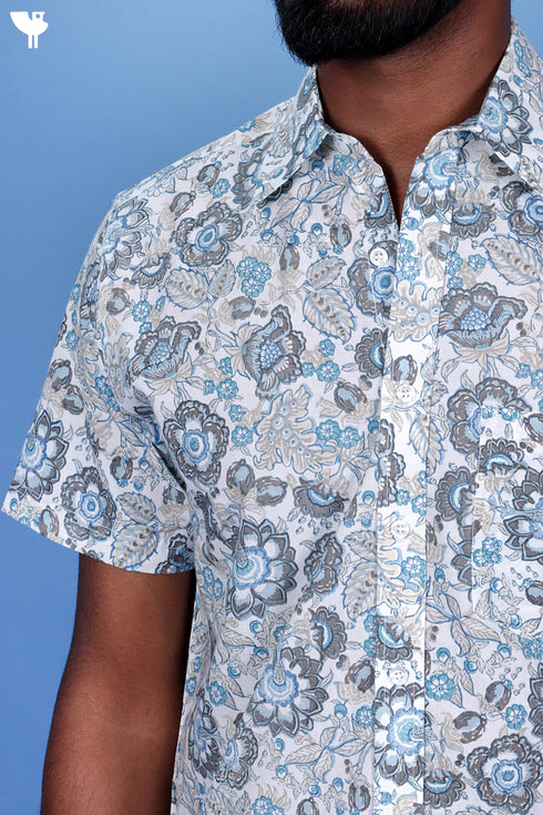 Regular Fit Cambric Cotton Men’s Half Sleeved Shirt In Floral Print
