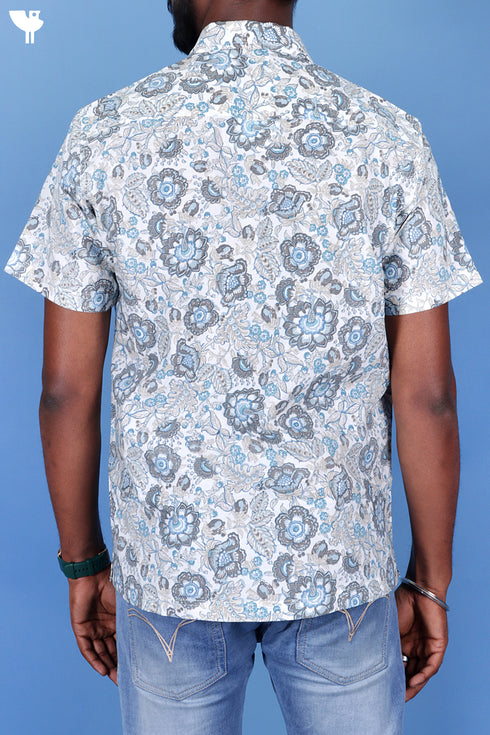 Regular Fit Cambric Cotton Men’s Half Sleeved Shirt In Floral Print