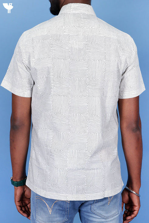 Regular Fit Cambric Cotton Men’s Half Sleeved Shirt In Graphic Block Print