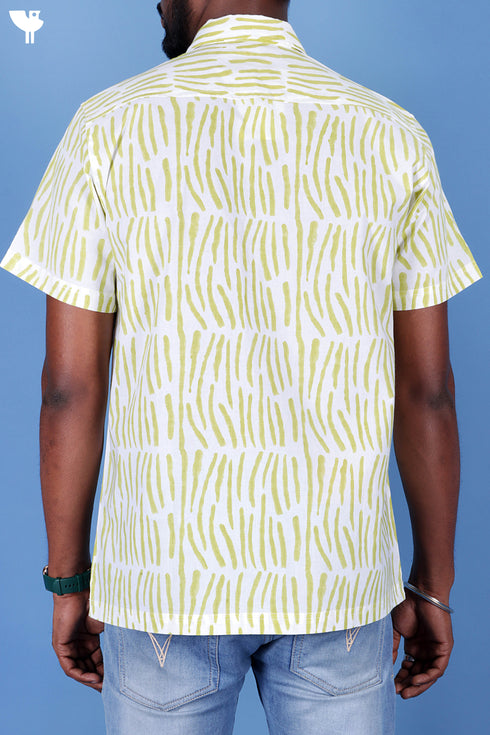 Regular Fit Cambric Cotton Men’s Half Sleeved Shirt In Graphic Block Print