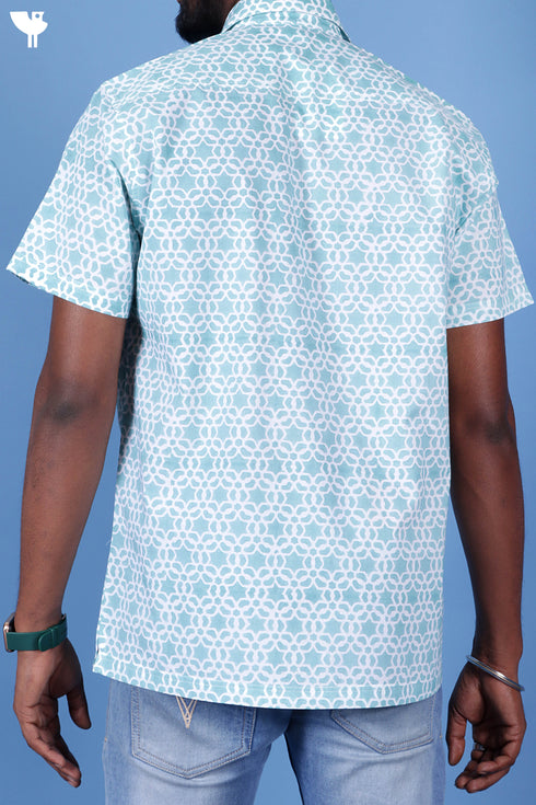 Regular Fit Cambric Cotton Men’s Half Sleeved Shirt In Graphic Block Print