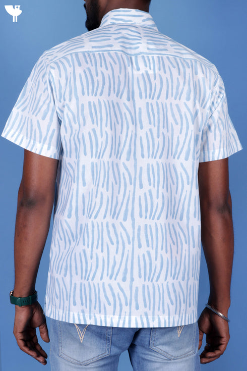 Regular Fit Cambric Cotton Men’s Half Sleeved Shirt In Graphic Block Print