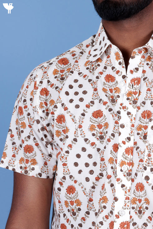 Regular Fit Cambric Cotton Men’s Half Sleeved Shirt In Block Print