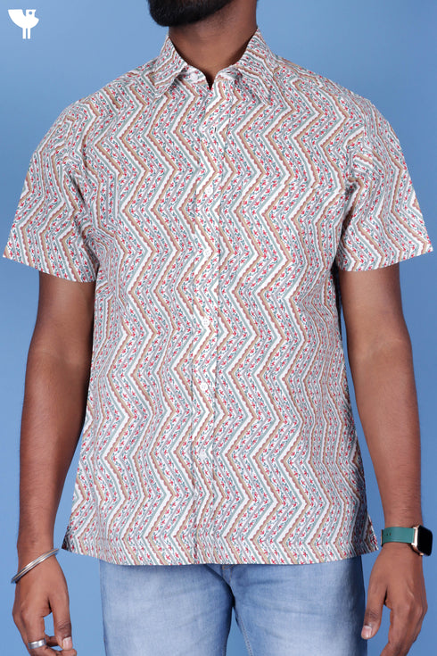 Regular Fit Cambric Cotton Men’s Half Sleeved Shirt In Floral Print