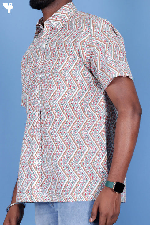 Regular Fit Cambric Cotton Men’s Half Sleeved Shirt In Floral Print