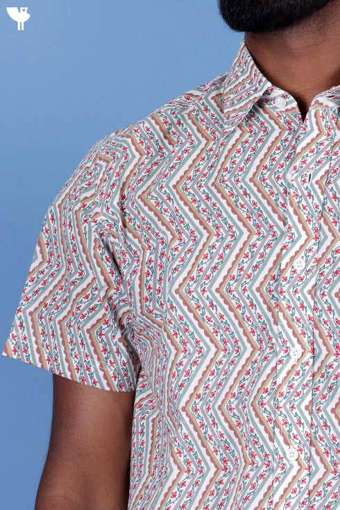 Regular Fit Cambric Cotton Men’s Half Sleeved Shirt In Floral Print