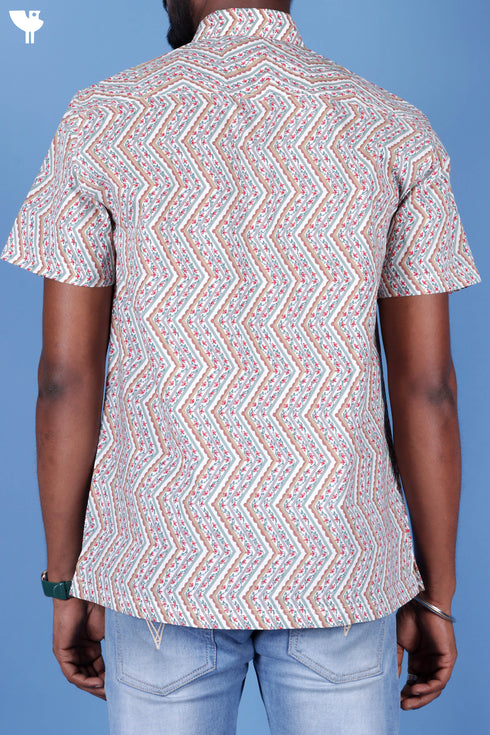 Regular Fit Cambric Cotton Men’s Half Sleeved Shirt In Floral Print