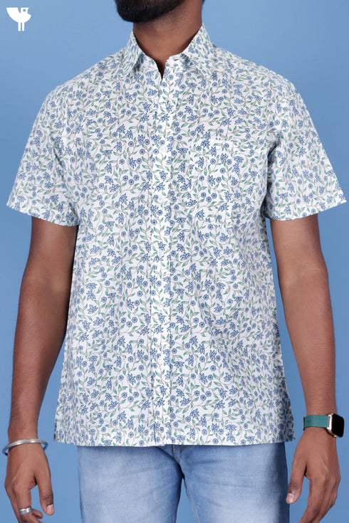 Regular Fit Cambric Cotton Men’s Half Sleeved Shirt In Floral Print