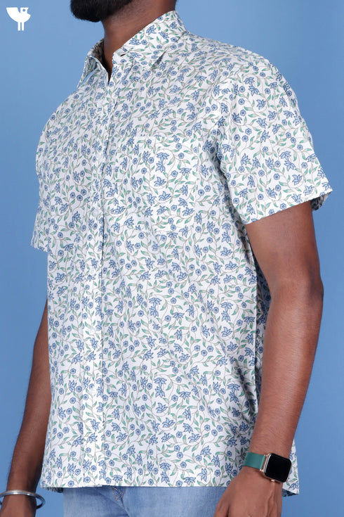 Regular Fit Cambric Cotton Men’s Half Sleeved Shirt In Floral Print