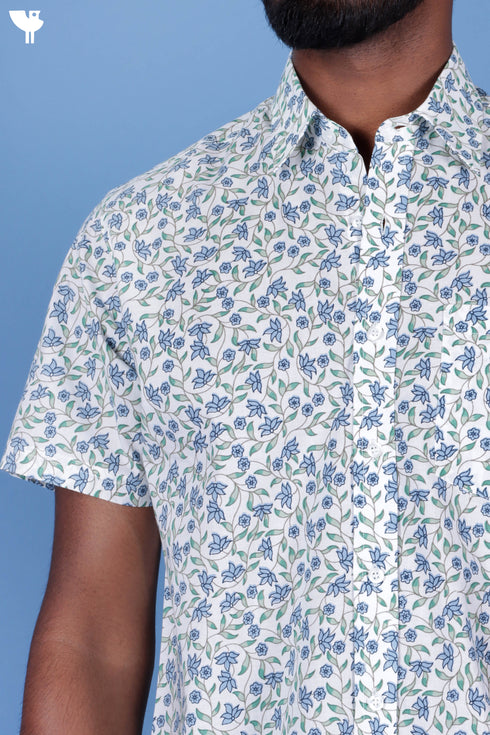 Regular Fit Cambric Cotton Men’s Half Sleeved Shirt In Floral Print