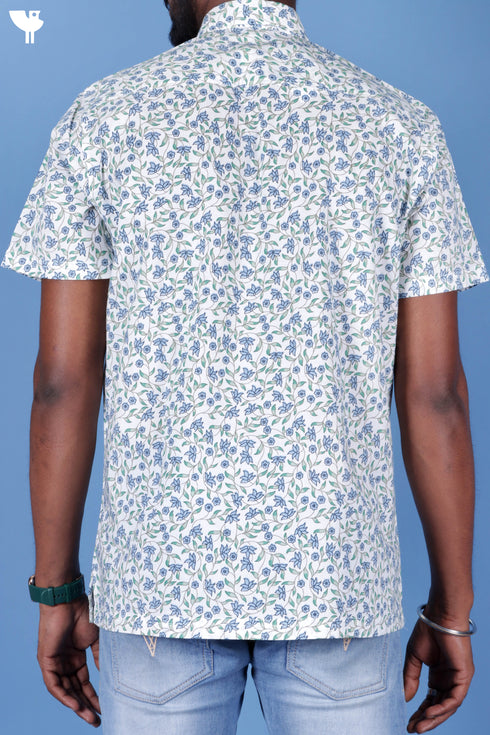 Regular Fit Cambric Cotton Men’s Half Sleeved Shirt In Floral Print