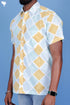 Regular Fit Cambric Cotton Men’s Half Sleeved Shirt In Graphic Block Print