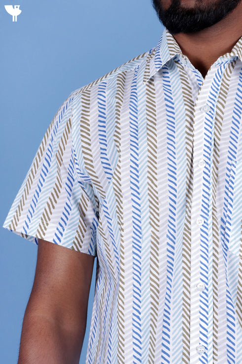 Regular Fit Cambric Cotton Men’s Half Sleeved Shirt In Graphic Block Print