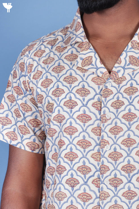 Blended Cotton Men’s Bush Shirt In Block Print