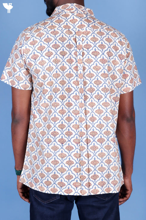 Blended Cotton Men’s Bush Shirt In Block Print