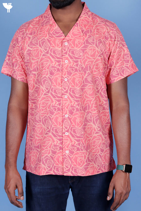 Blended Cotton Men’s Bush Shirt In Block Print