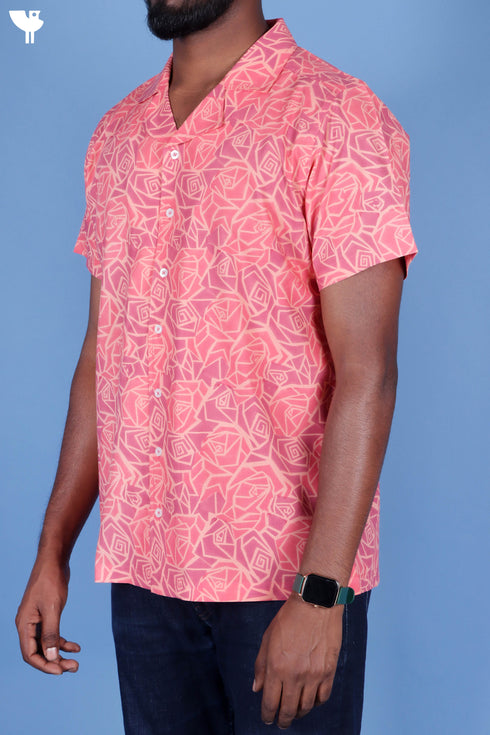 Blended Cotton Men’s Bush Shirt In Block Print