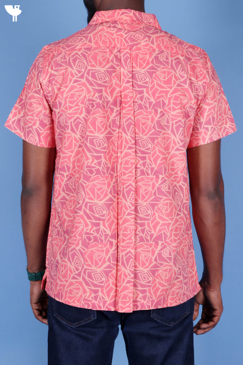 Blended Cotton Men’s Bush Shirt In Block Print