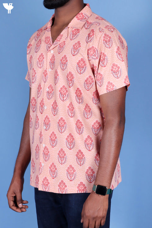Blended Cotton Men’s Bush Shirt In Block Print