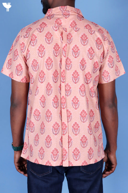 Blended Cotton Men’s Bush Shirt In Block Print