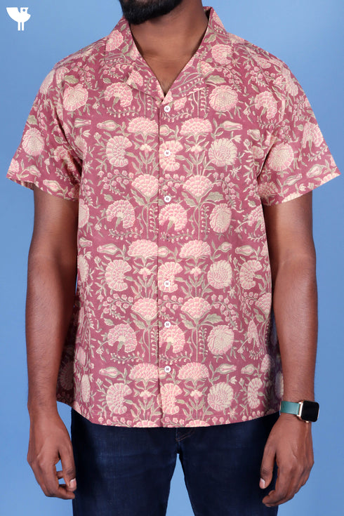 Blended Cotton Men’s Bush Shirt In Block Print