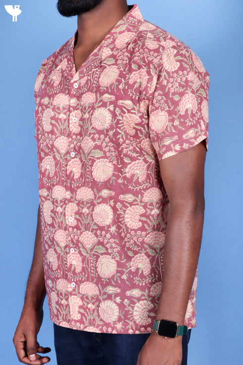 Blended Cotton Men’s Bush Shirt In Block Print