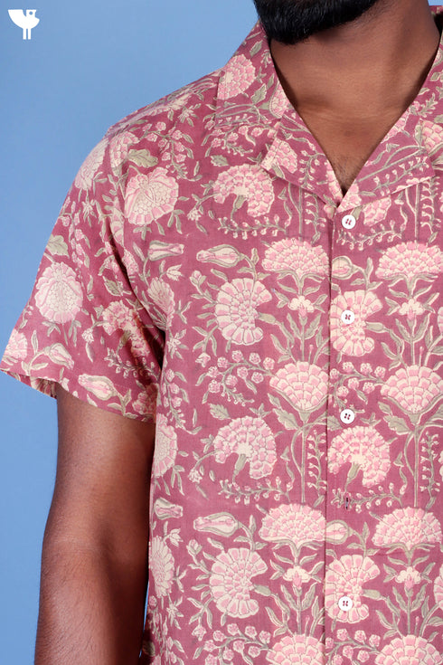 Blended Cotton Men’s Bush Shirt In Block Print