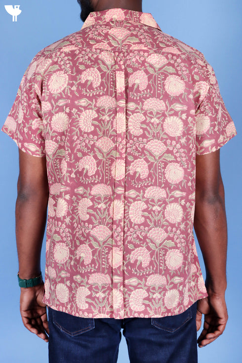 Blended Cotton Men’s Bush Shirt In Block Print