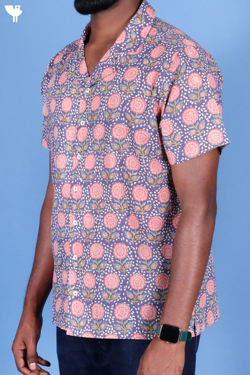 Blended Cotton Men’s Bush Shirt In Block Print