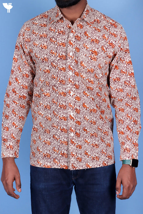 Cotton Men’s Full Sleeved Shirt In Block Print