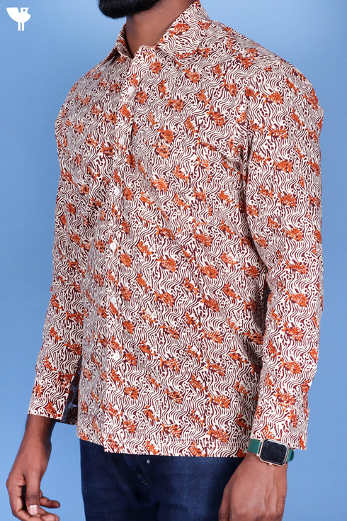 Cotton Men’s Full Sleeved Shirt In Block Print