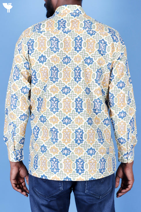 Regular Fit Cotton Men’s Full Sleeved Shirt In Block Print