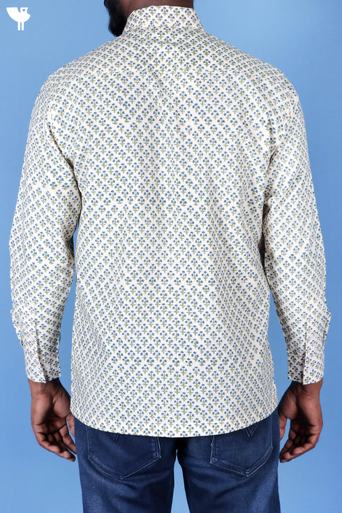 Regular Fit Cotton Men’s Full Sleeved Shirt In Block Print