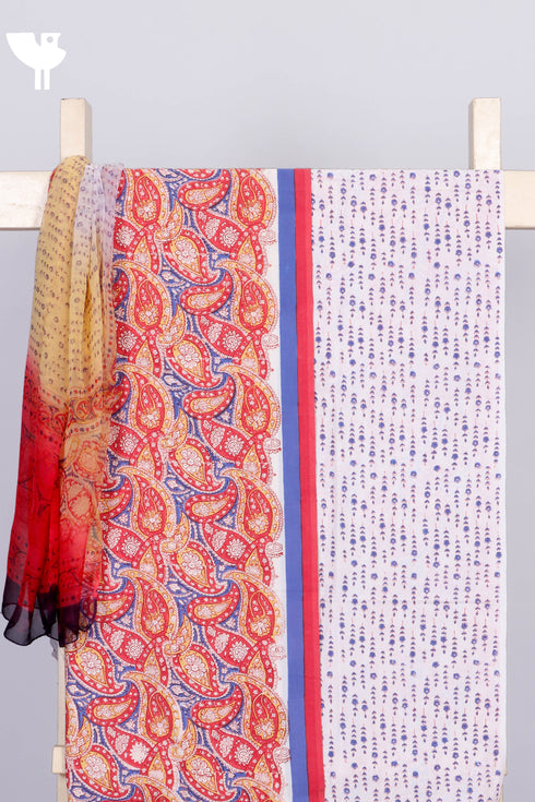 Bizzy Lizzy Dress Material With Chiffon Dupatta Paisley Block Print