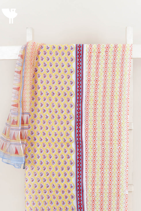 Cambric Cotton Dress Material With Kota Dupatta in Block Print