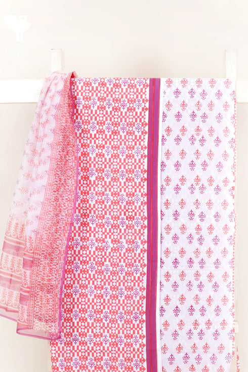 Cambric Cotton Dress Material With Kota Dupatta in Block Print